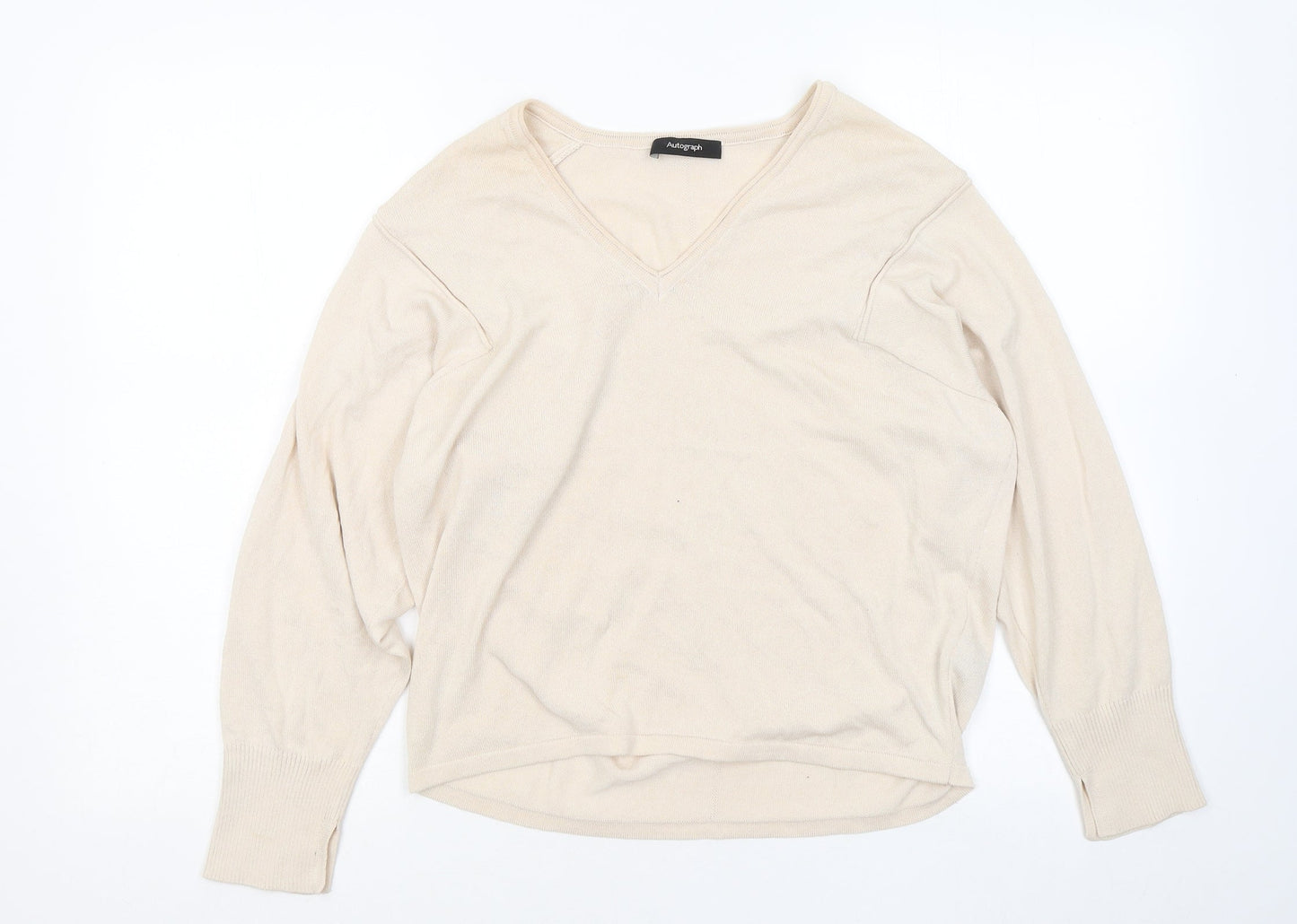 Marks and Spencer Womens Beige V-Neck Viscose Pullover Jumper Size 10