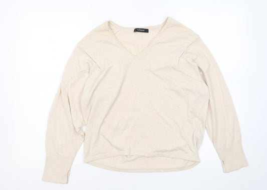 Marks and Spencer Womens Beige V-Neck Viscose Pullover Jumper Size 10