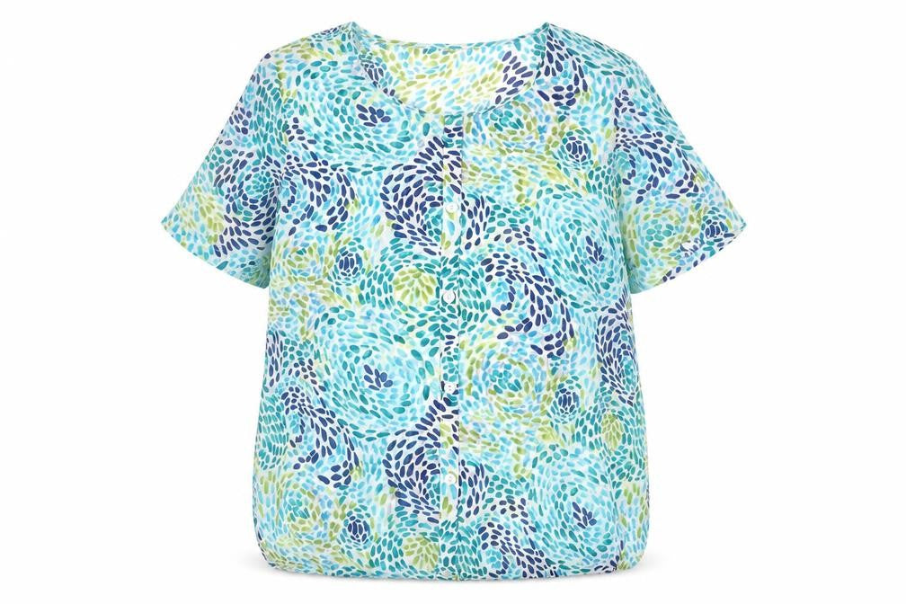 Damart Womens Multicoloured Geometric Viscose Basic Button-Up Size XL Round Neck