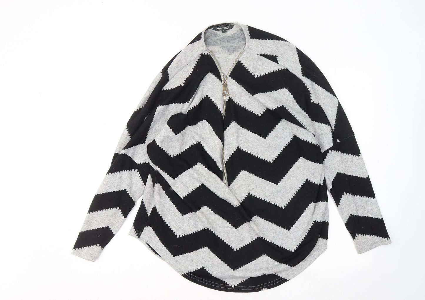 Bonmarché Womens Grey Round Neck Geometric Polyester Pullover Jumper Size S