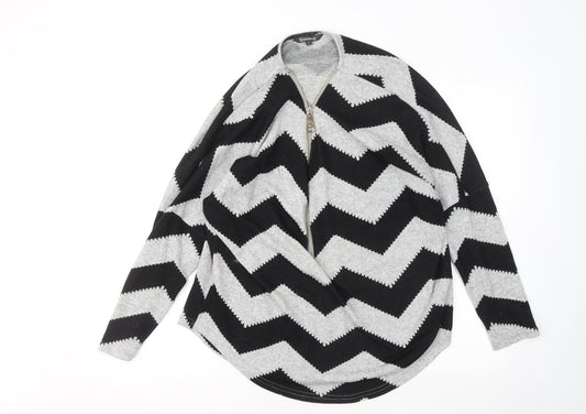 Bonmarché Womens Grey Round Neck Geometric Polyester Pullover Jumper Size S