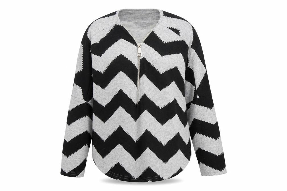 Bonmarché Womens Grey Round Neck Geometric Polyester Pullover Jumper Size S