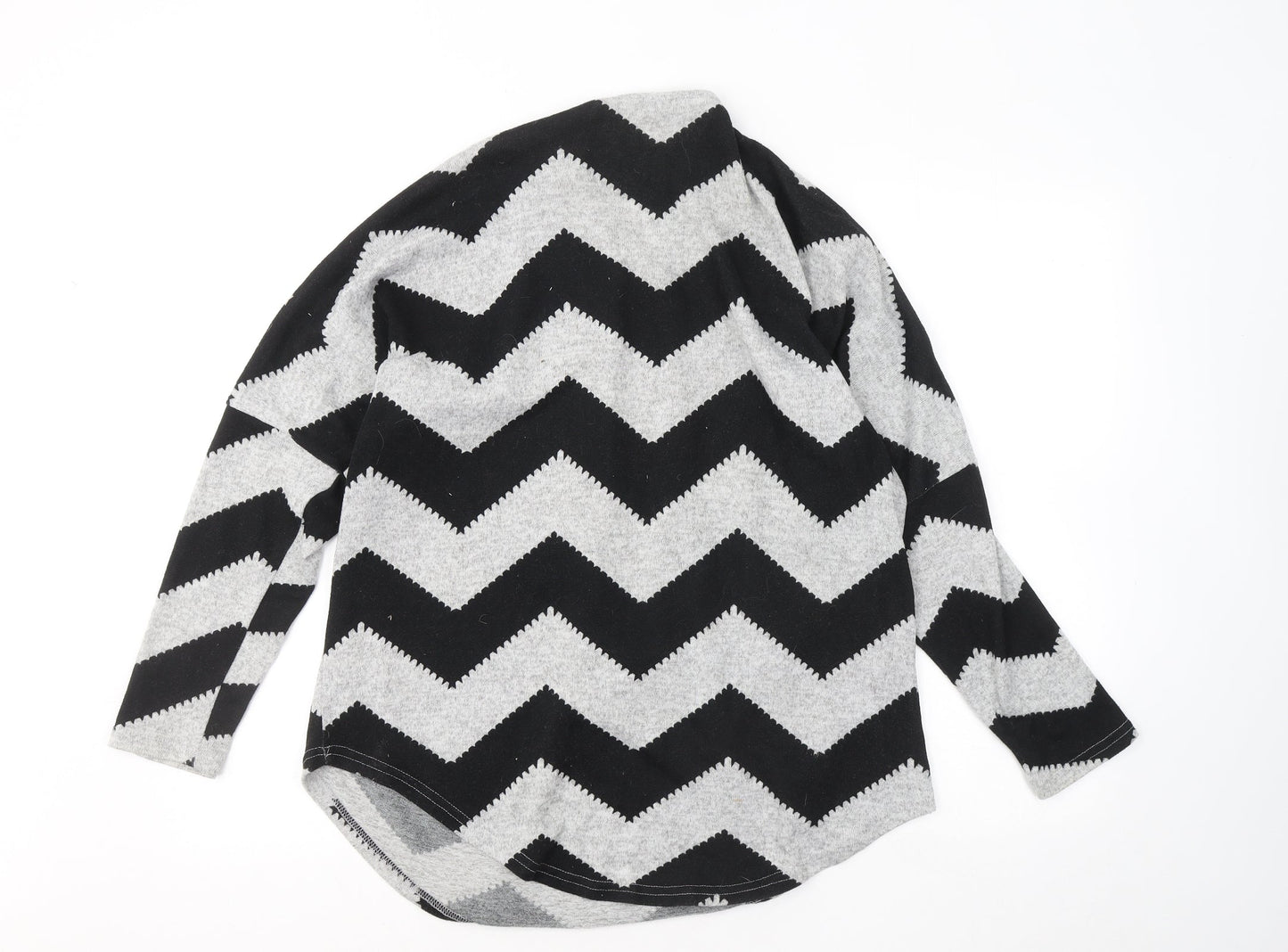 Bonmarché Womens Grey Round Neck Geometric Polyester Pullover Jumper Size S
