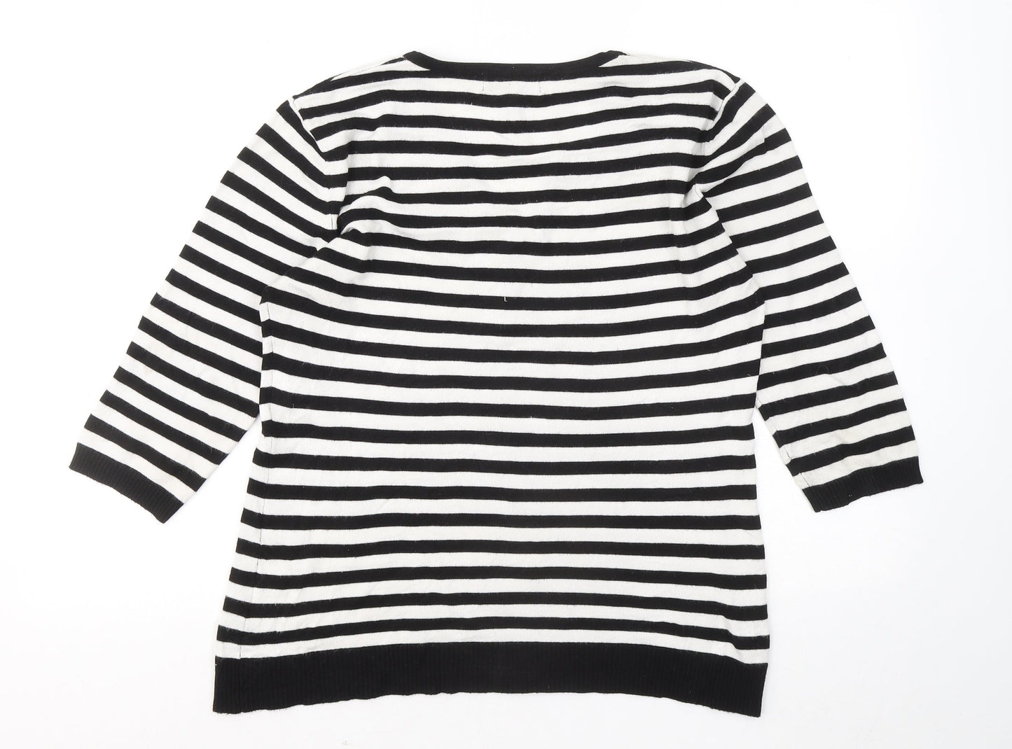 Vogue Womens Black Round Neck Striped Viscose Pullover Jumper Size 14