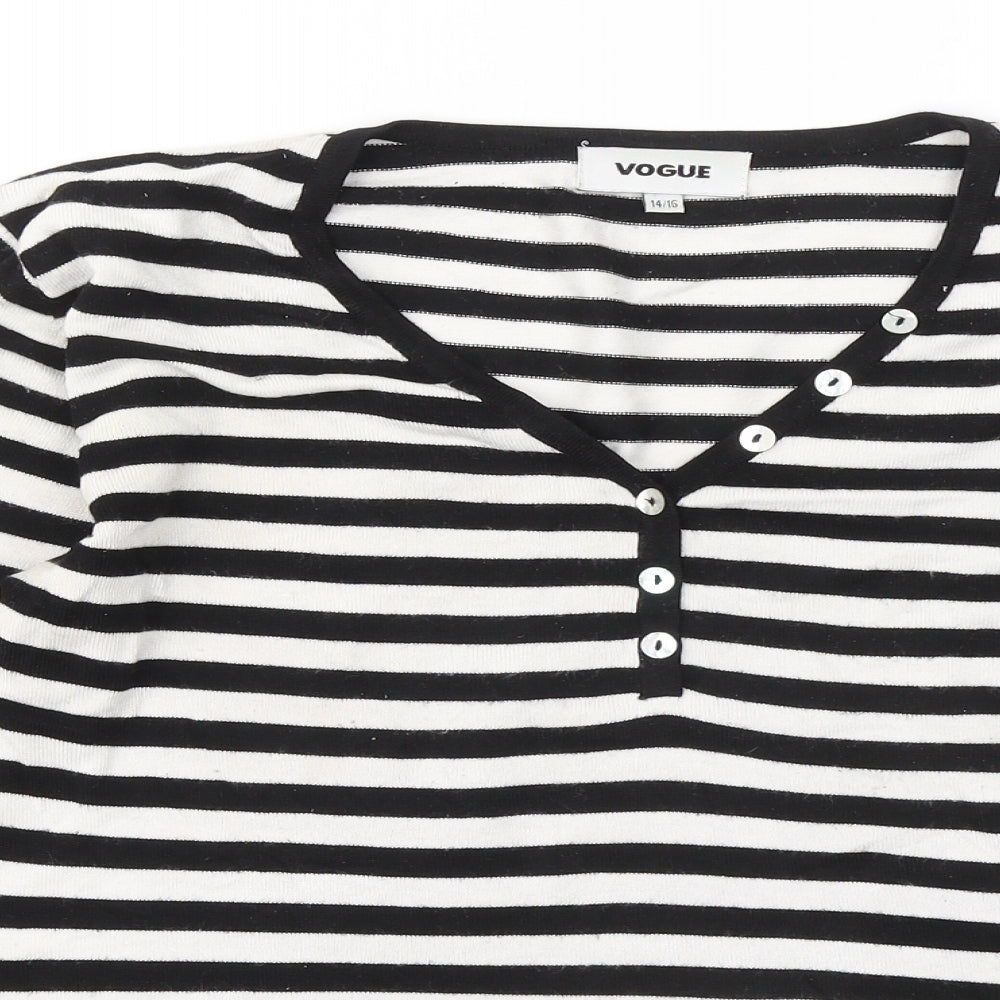 Vogue Womens Black Round Neck Striped Viscose Pullover Jumper Size 14