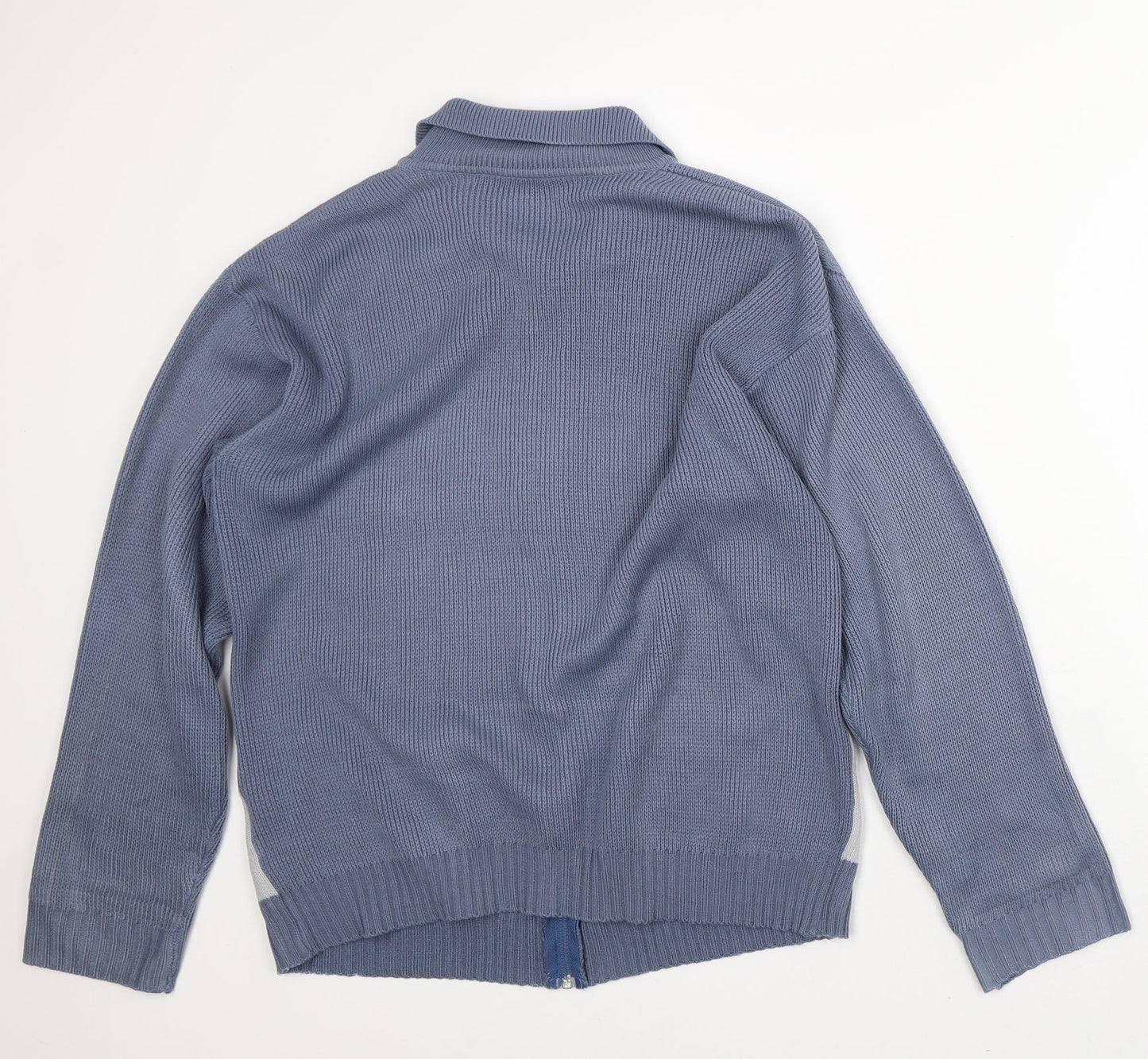 Premier Mens Blue Collared Striped Acrylic Full Zip Jumper Size M