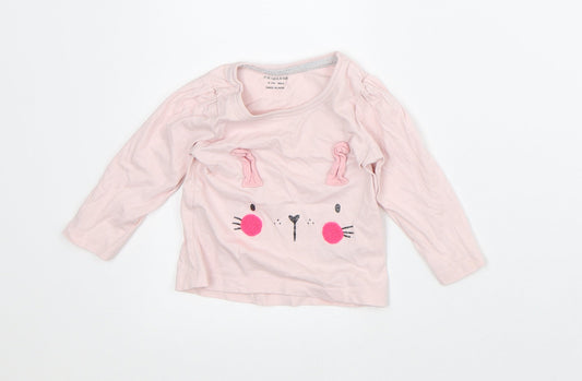 Primark Girls Pink Cotton Basic T-Shirt Size 9-12 Months Crew Neck - Bunny
