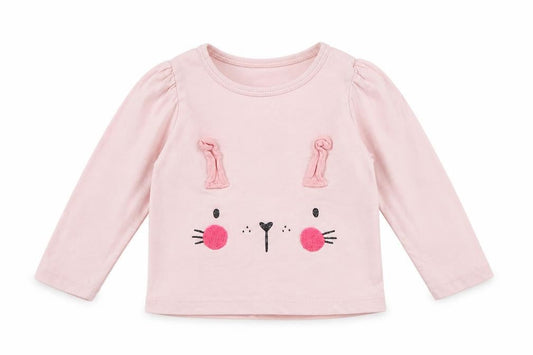 Primark Girls Pink Cotton Basic T-Shirt Size 9-12 Months Crew Neck - Bunny