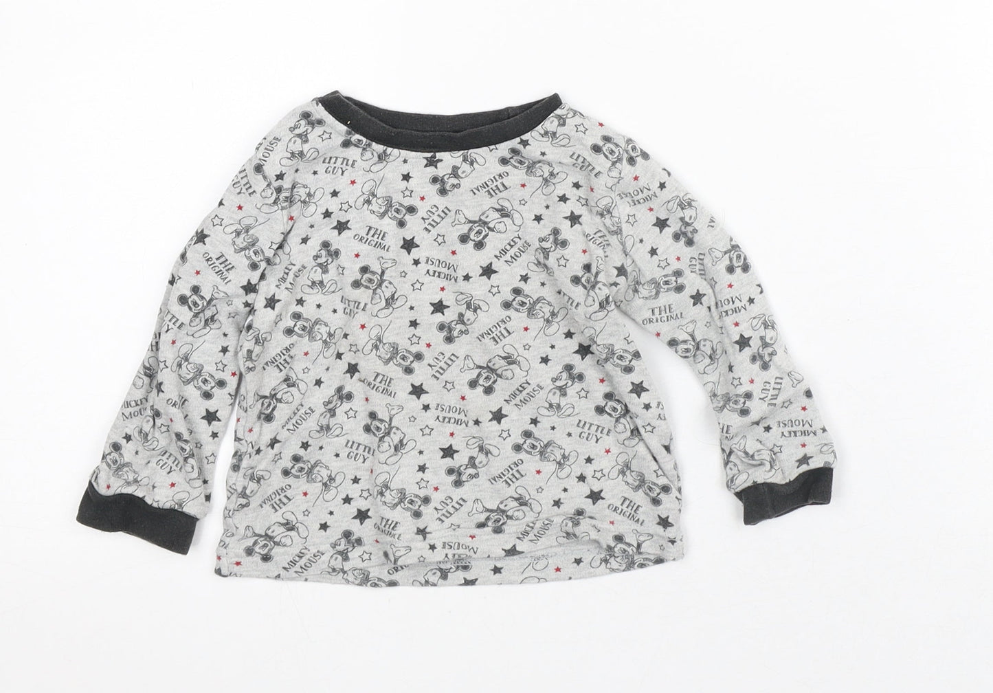 Disney Baby Grey Geometric Cotton Basic T-Shirt Size 12-18 Months Crew Neck - Mickey Mouse
