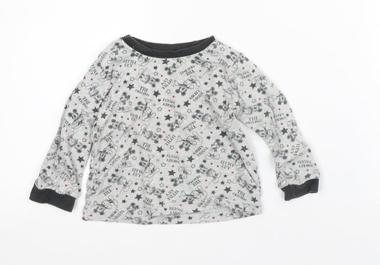 Disney Baby Grey Geometric Cotton Basic T-Shirt Size 12-18 Months Crew Neck - Mickey Mouse