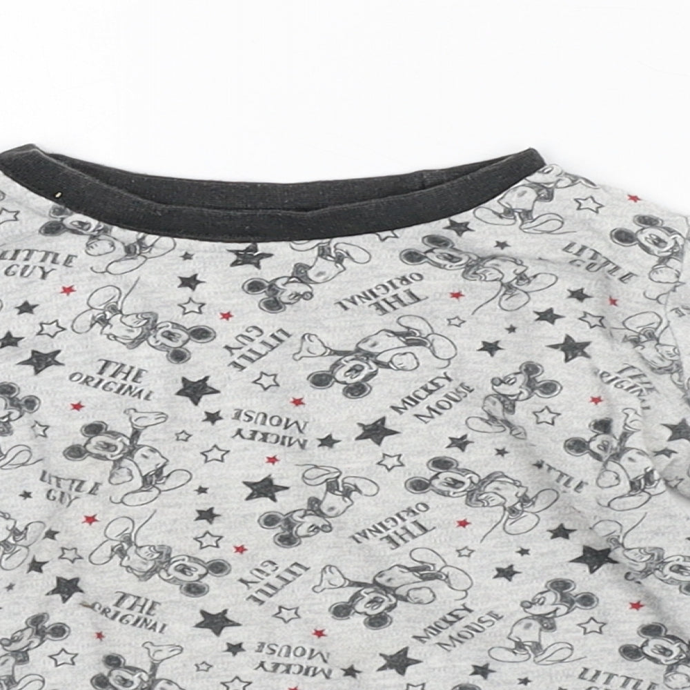 Disney Baby Grey Geometric Cotton Basic T-Shirt Size 12-18 Months Crew Neck - Mickey Mouse
