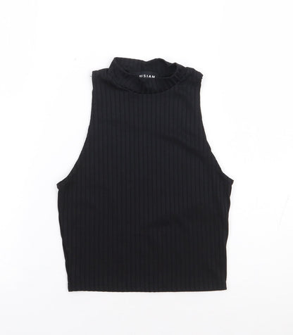 Parisian Womens Black Polyester Cropped Tank Size 8 Mock Neck