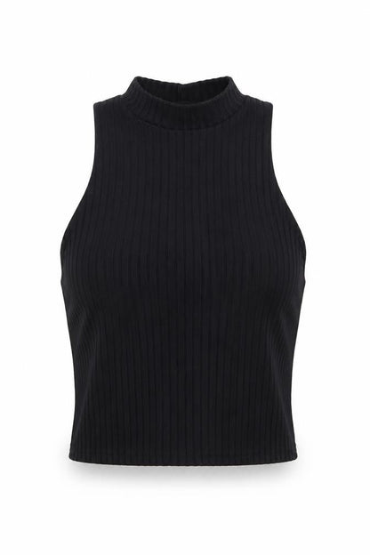 Parisian Womens Black Polyester Cropped Tank Size 8 Mock Neck