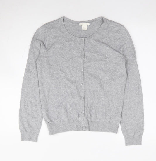 H&M Womens Grey Round Neck 100% Cotton Cardigan Jumper Size M