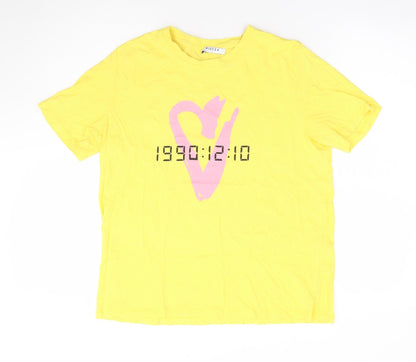 Pieces Womens Yellow 100% Cotton Basic T-Shirt Size L Crew Neck