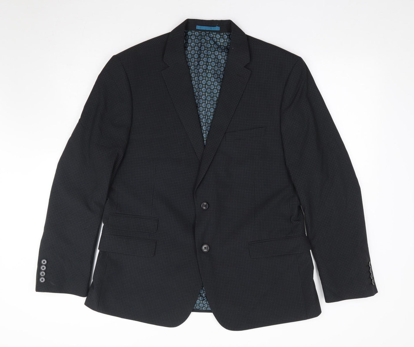 One Six Five Mens Blue Check Polyester Jacket Suit Jacket Size 44