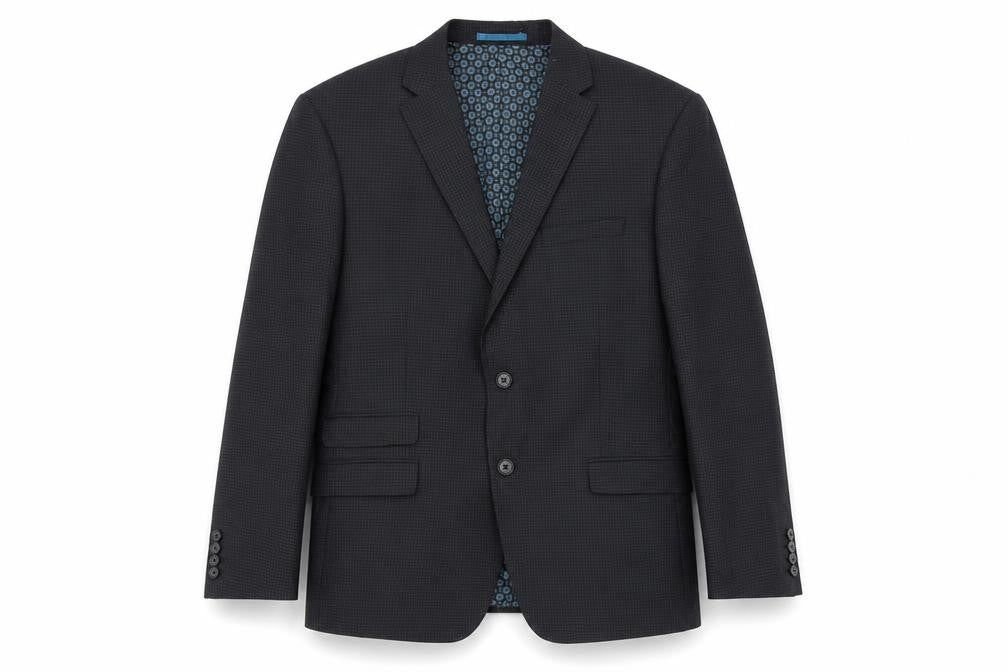 One Six Five Mens Blue Check Polyester Jacket Suit Jacket Size 44