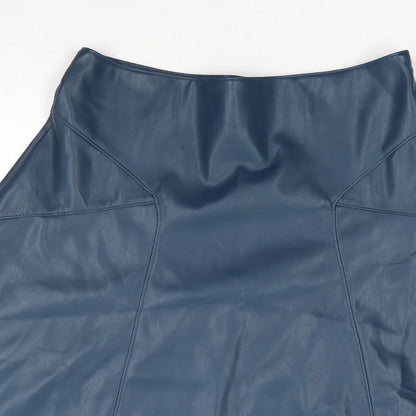 Monsoon Womens Blue Polyurethane Flare Skirt Size 10 Zip