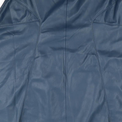 Monsoon Womens Blue Polyurethane Flare Skirt Size 10 Zip