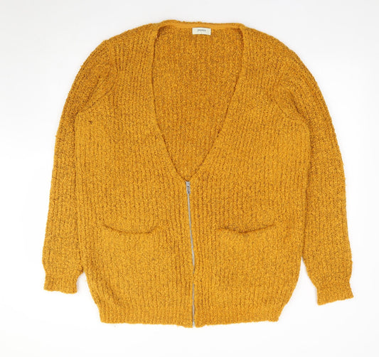 Papaya Womens Yellow V-Neck Acrylic Full Zip Jumper Size L