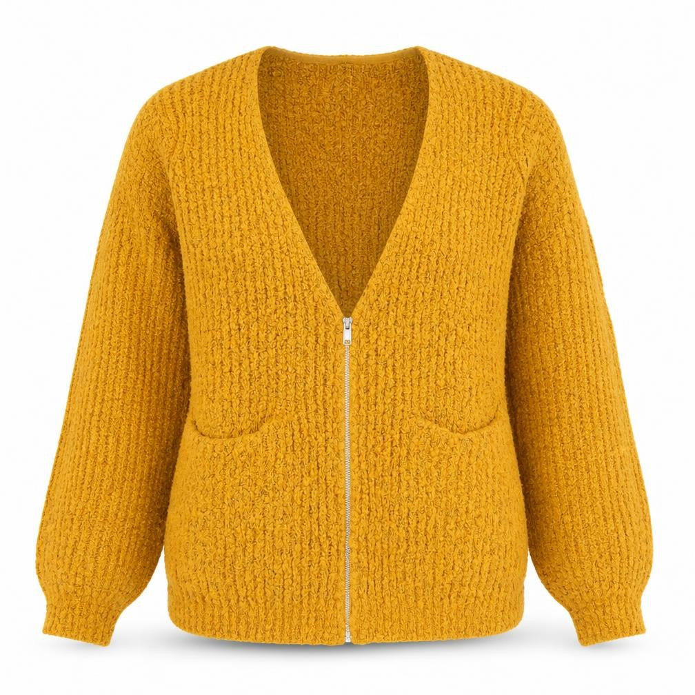 Papaya Womens Yellow V-Neck Acrylic Full Zip Jumper Size L