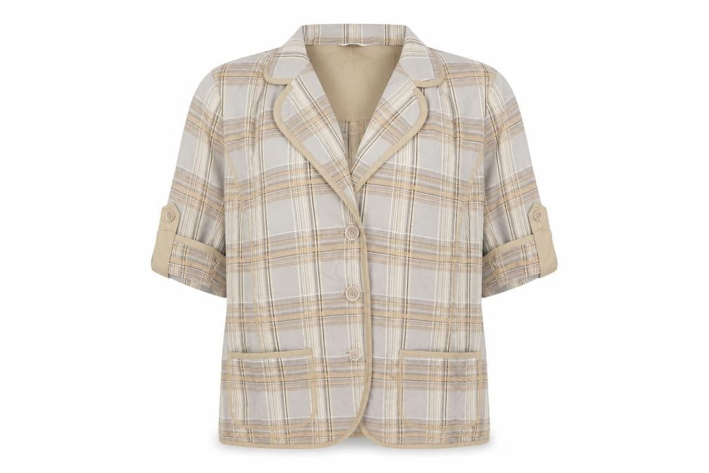 LUCIA Womens Beige Plaid Jacket Size S Button