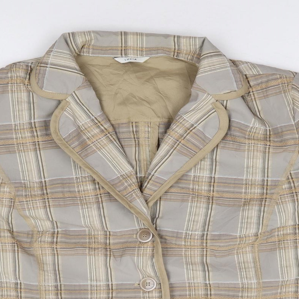 LUCIA Womens Beige Plaid Jacket Size S Button