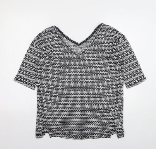 NEXT Womens Grey V-Neck Geometric Polyester Pullover Jumper Size 10