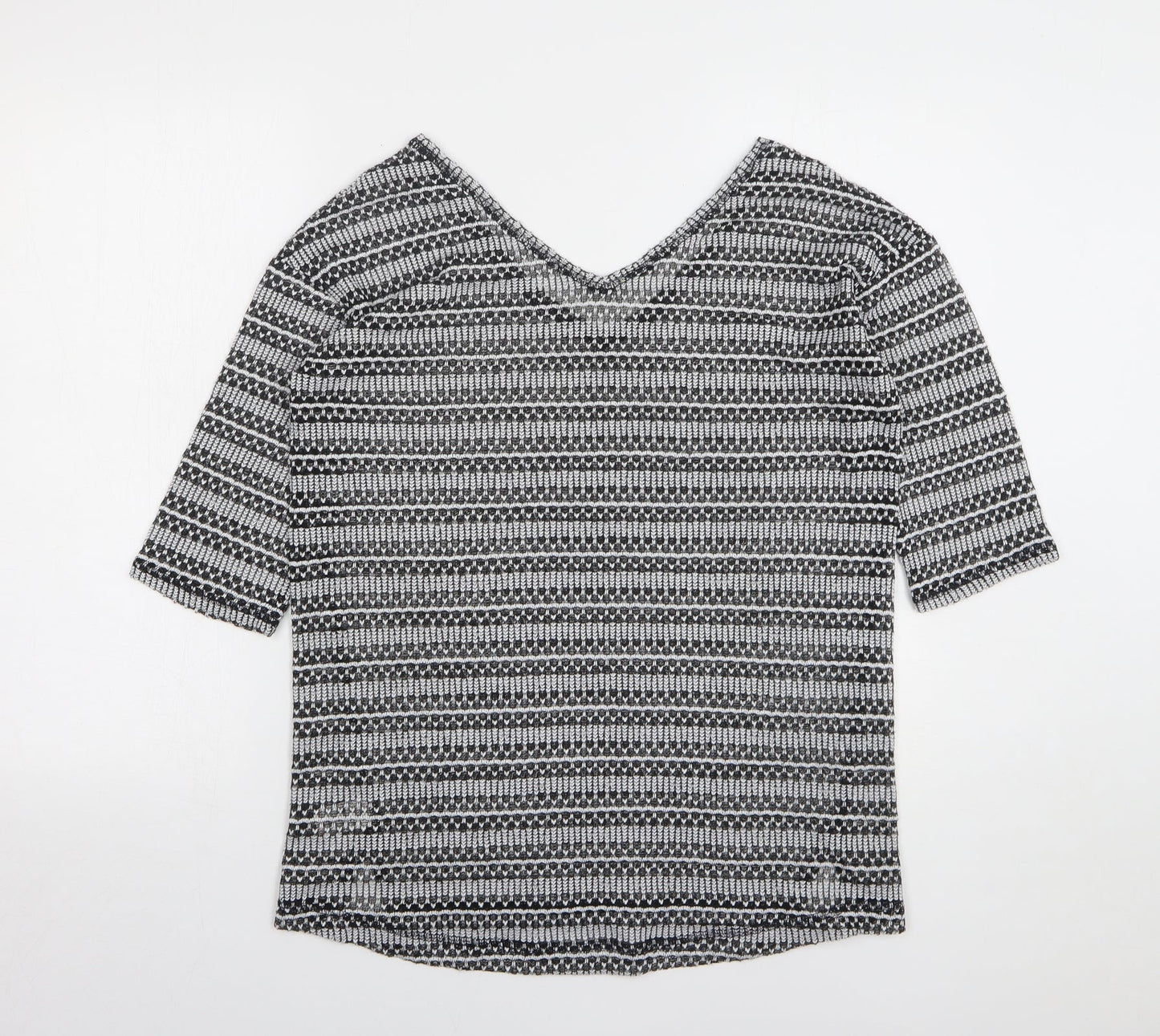 NEXT Womens Grey V-Neck Geometric Polyester Pullover Jumper Size 10