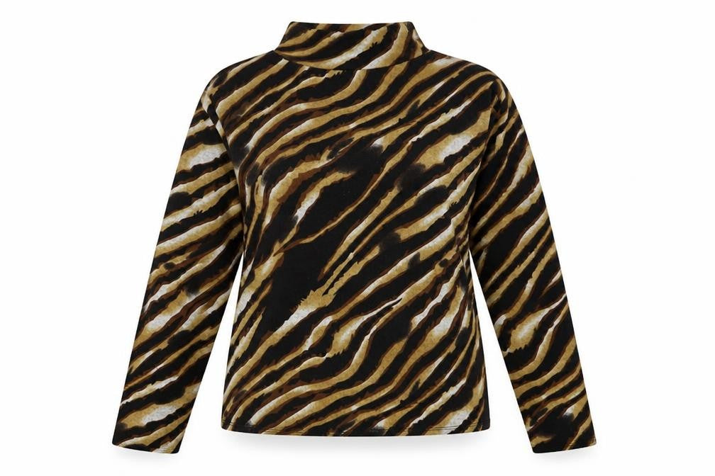 First Avenue Womens Multicoloured High Neck Animal Print Polyester Pullover Jumper Size M