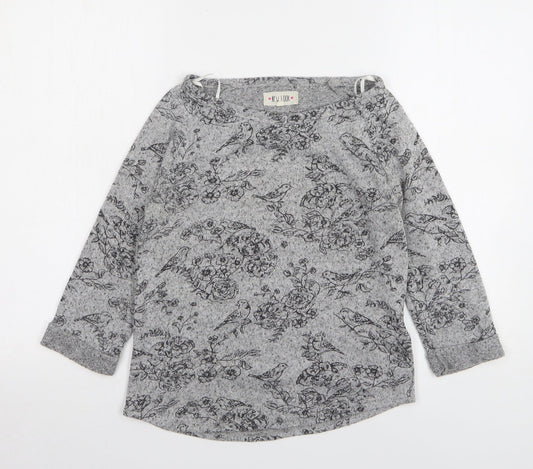 New Look Womens Grey Round Neck Floral Polyester Pullover Jumper Size 8
