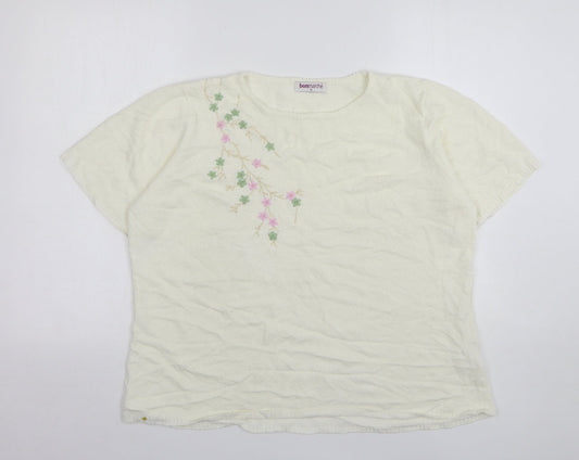 Bonmarché Womens Ivory Round Neck Floral Acrylic Pullover Jumper Size M