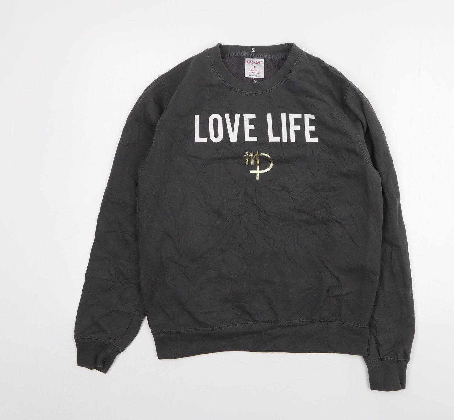 Rock on Ruby Womens Grey Cotton Pullover Sweatshirt Size S - Love Life