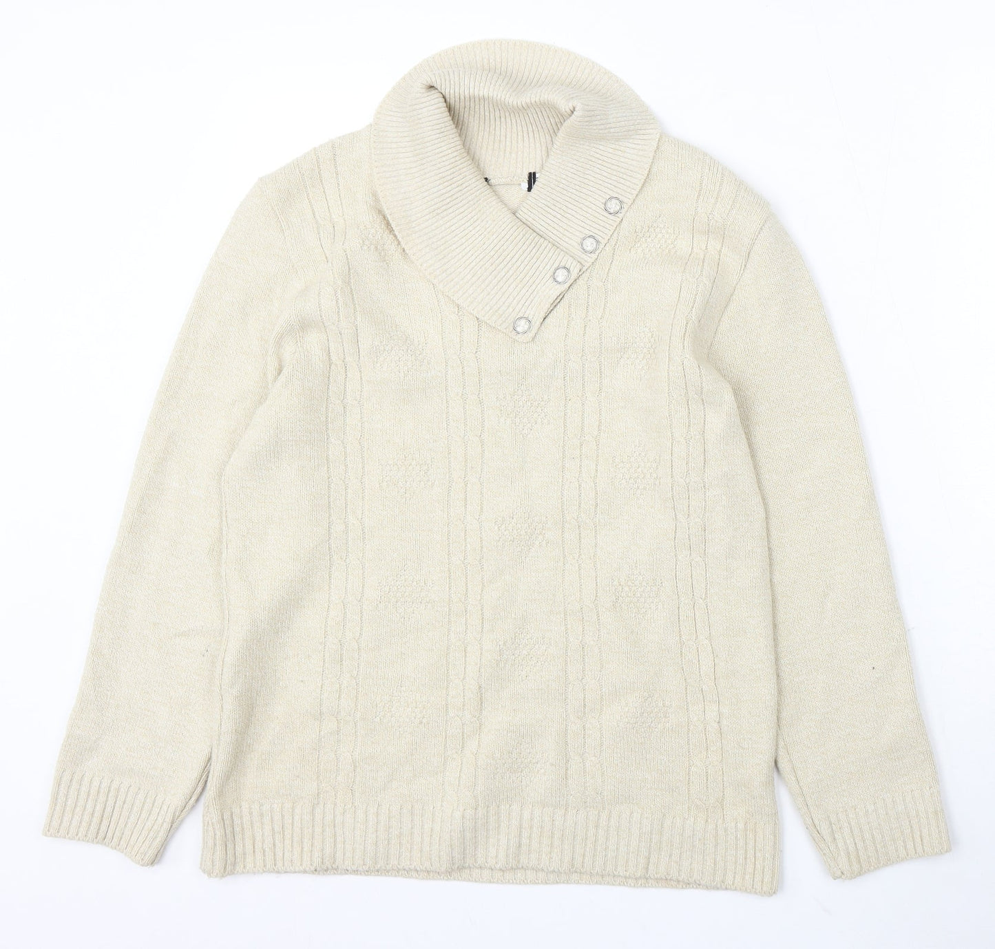 Leta Stretch Womens Beige Roll Neck Acrylic Pullover Jumper Size M