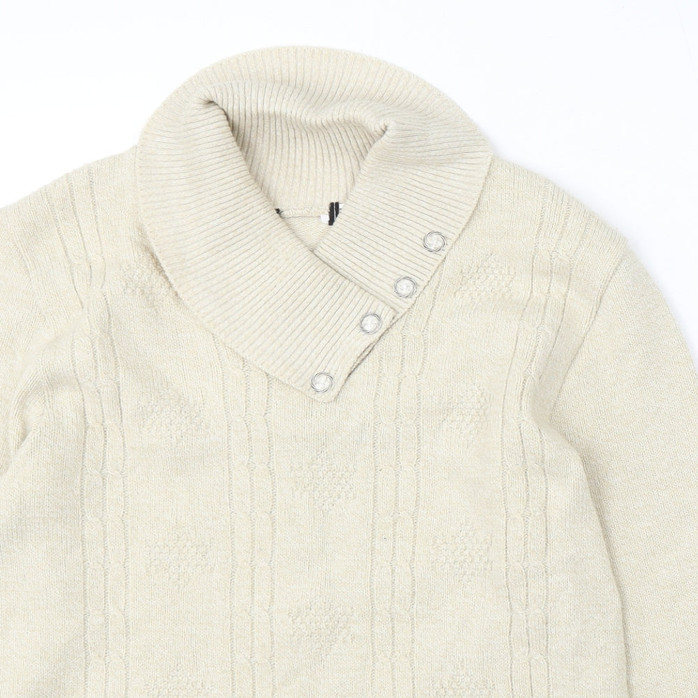 Leta Stretch Womens Beige Roll Neck Acrylic Pullover Jumper Size M