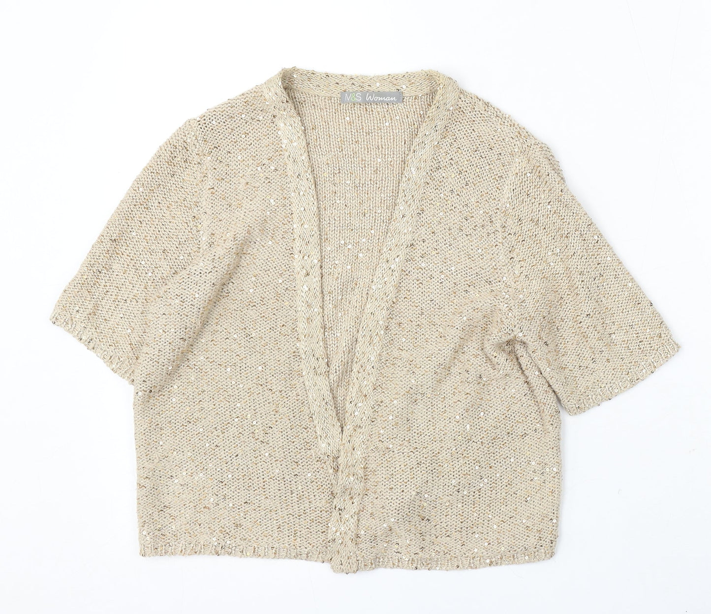 Marks and Spencer Womens Beige V-Neck Polyester Cardigan Jumper Size S