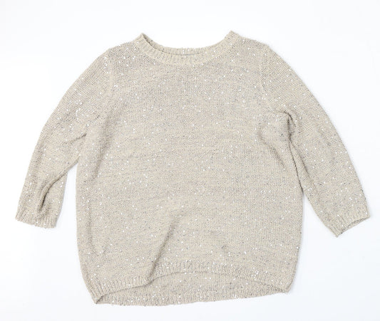 Marks and Spencer Womens Beige Round Neck Polyester Pullover Jumper Size 14