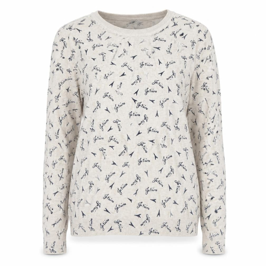 Marks & Spencer Womens Beige Round Neck Geometric Viscose Pullover Jumper Size 12