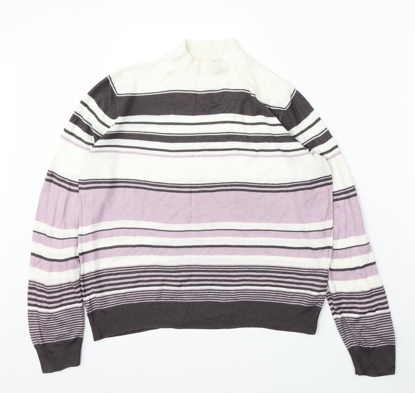 Marks and Spencer Womens Multicoloured Mock Neck Striped Acrylic Pullover Jumper Size 12