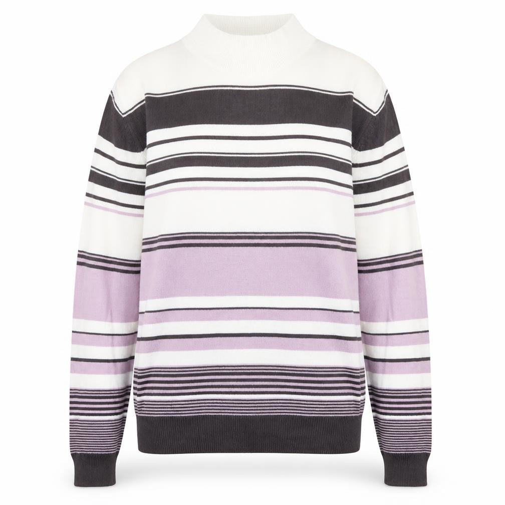 Marks & Spencer Womens Multicoloured Mock Neck Striped Acrylic Pullover Jumper Size 12
