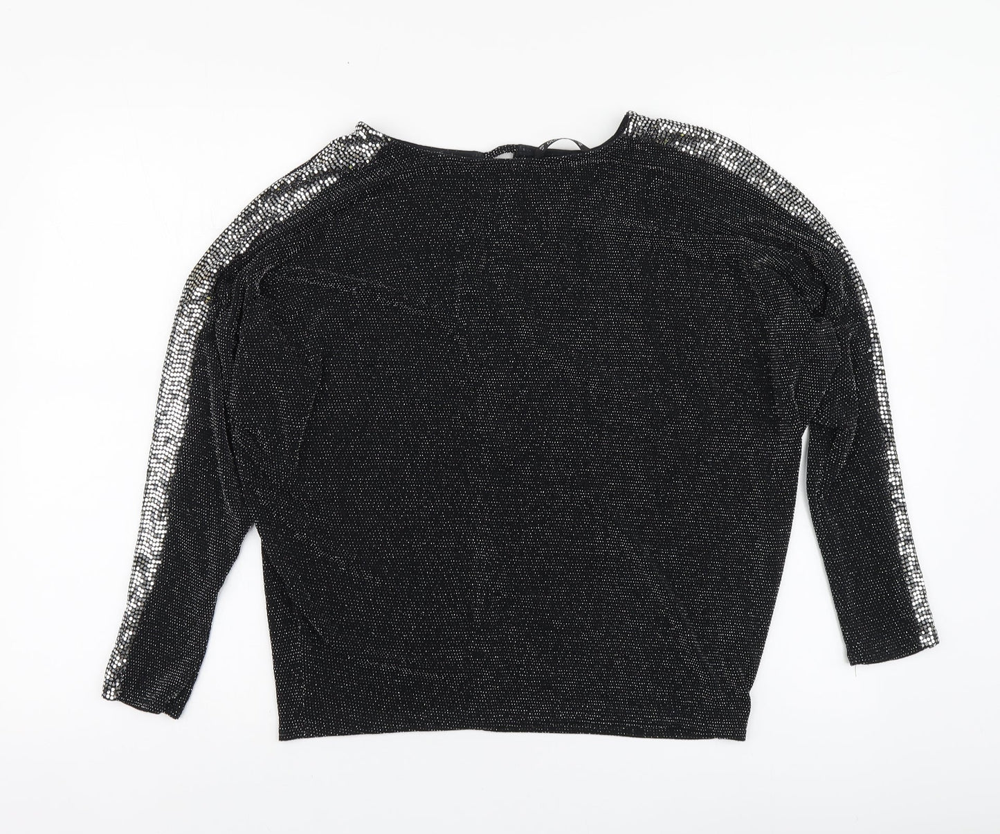 Dunnes Stores Womens Black Nylon Basic Blouse Size 12 Round Neck