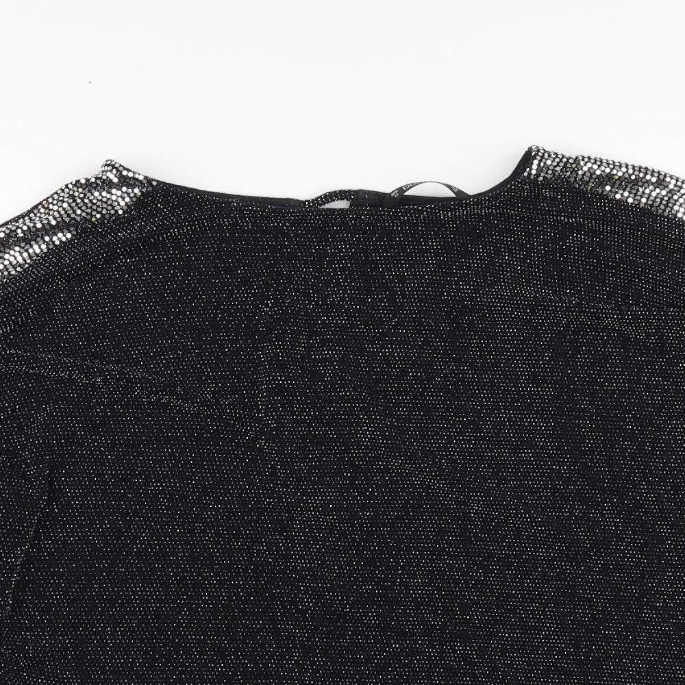 Dunnes Stores Womens Black Nylon Basic Blouse Size 12 Round Neck