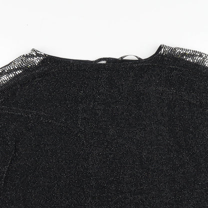 Preloved Dunnes Stores Womens Black Nylon Basic Blouse Size 12 Round Neck - Detail