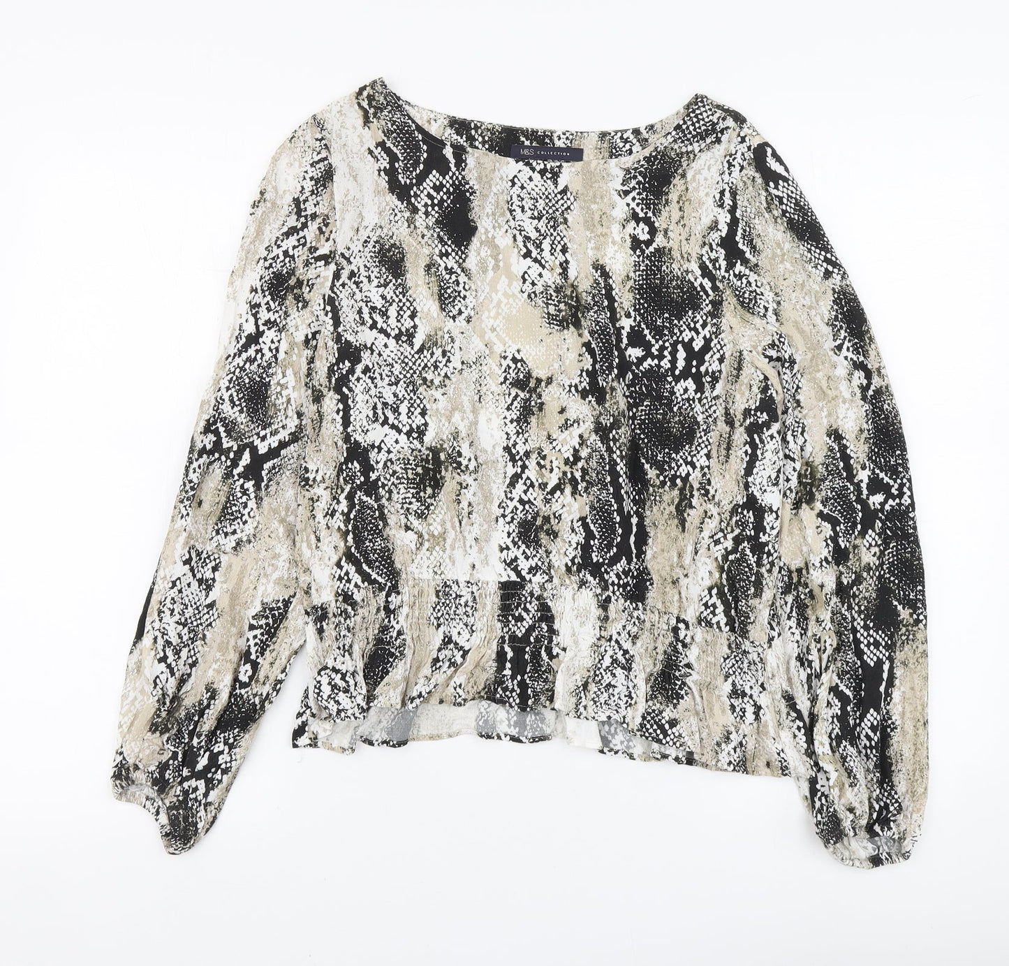 Marks and Spencer Womens Beige Animal Print Polyester Basic Blouse Size 10 Round Neck