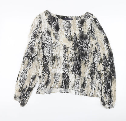Preloved Marks and Spencer Womens Beige Animal Print Polyester Basic Blouse Size 10 Round Neck - Front