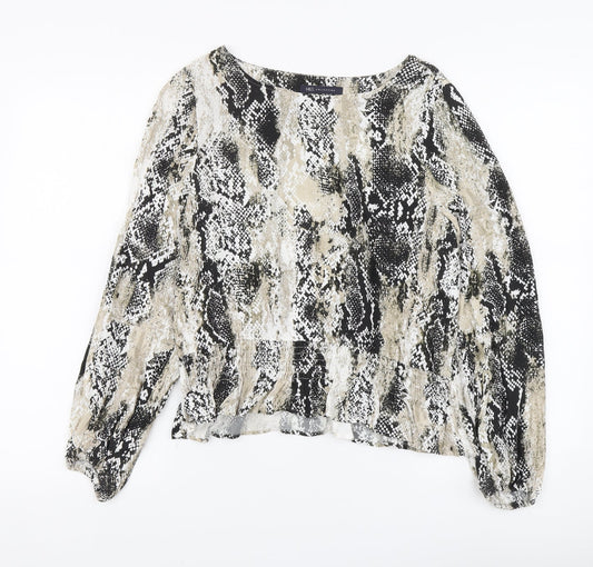 Marks and Spencer Womens Beige Animal Print Polyester Basic Blouse Size 10 Round Neck