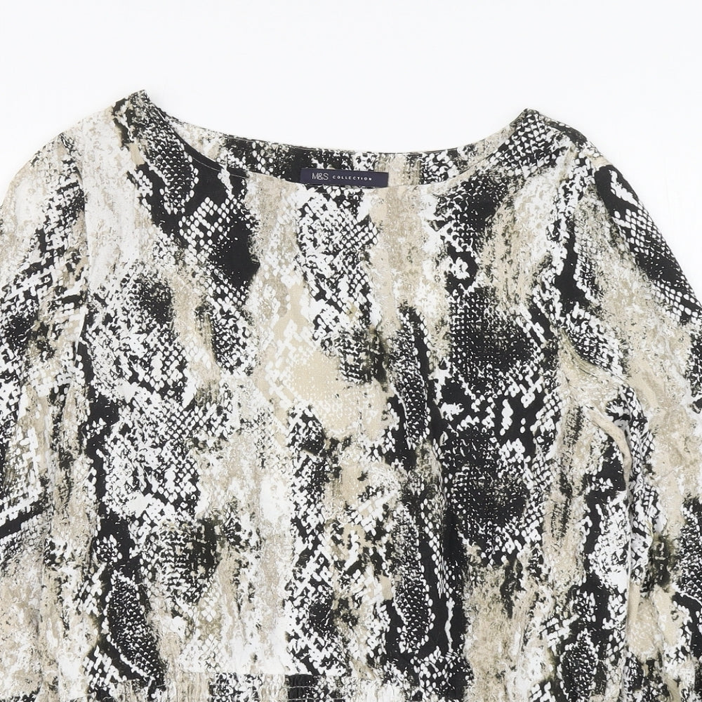 Marks and Spencer Womens Beige Animal Print Polyester Basic Blouse Size 10 Round Neck