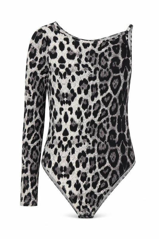 AX Womens Grey Animal Print Polyester Bodysuit One-Piece Size 12