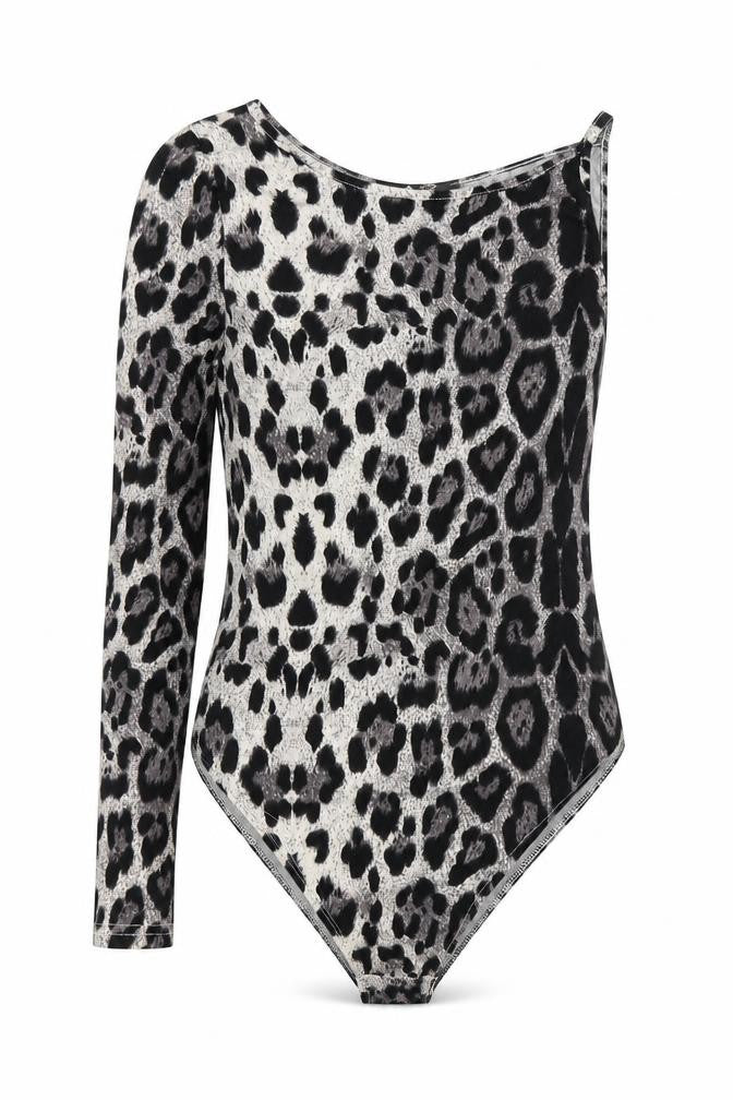 AX Womens Grey Animal Print Polyester Bodysuit One-Piece Size 12