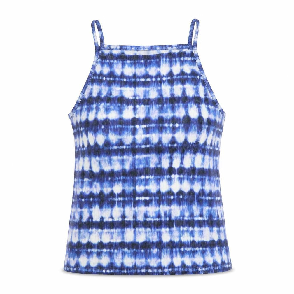 Papaya Womens Blue Geometric Polyester Basic T-Shirt Size 10 Square Neck